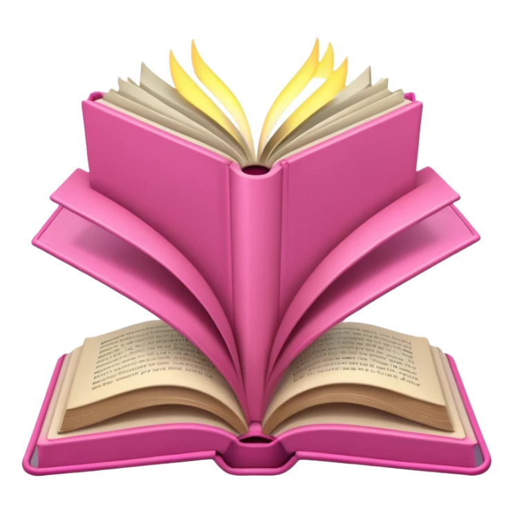 An open pink book with glowing lights emerging from its pages,  sticker