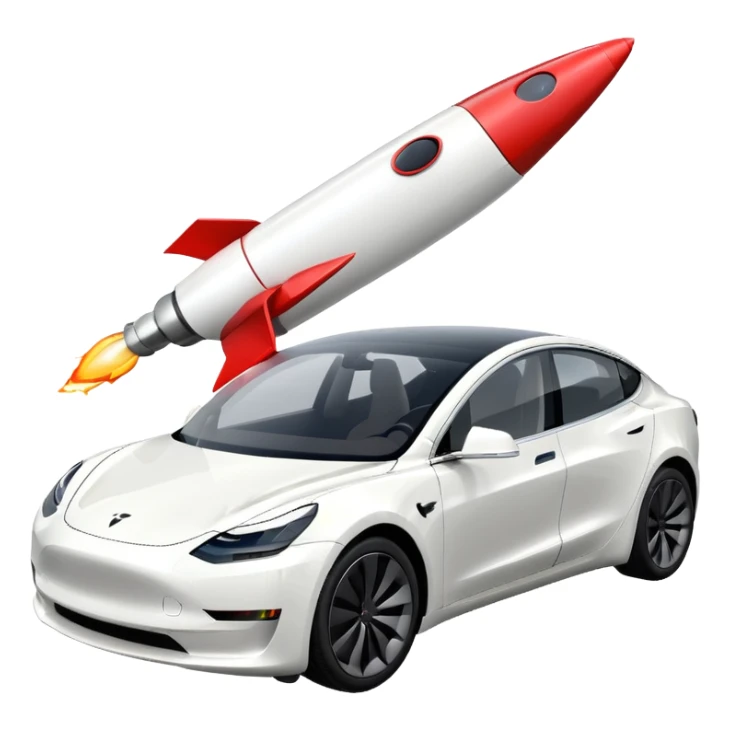 Tesla model 3 white. Two rockets mounted flat on roof sticker