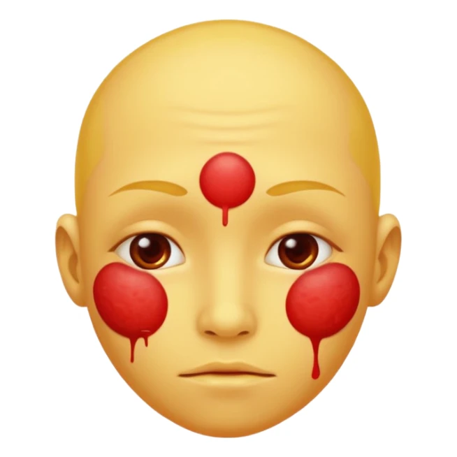 A circular yellow face with many herpes sores that are close together and red  sticker