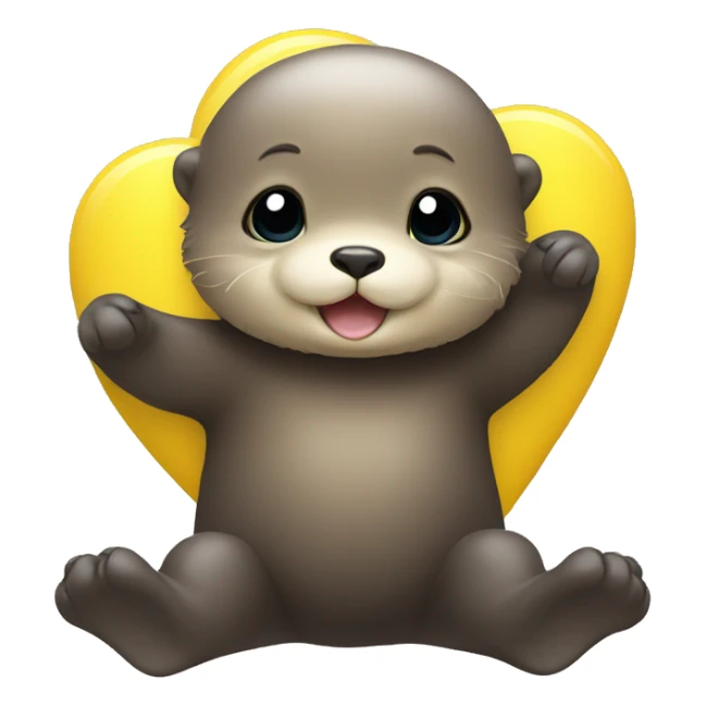 Baby sea otter with yellow heart in its paws sticker