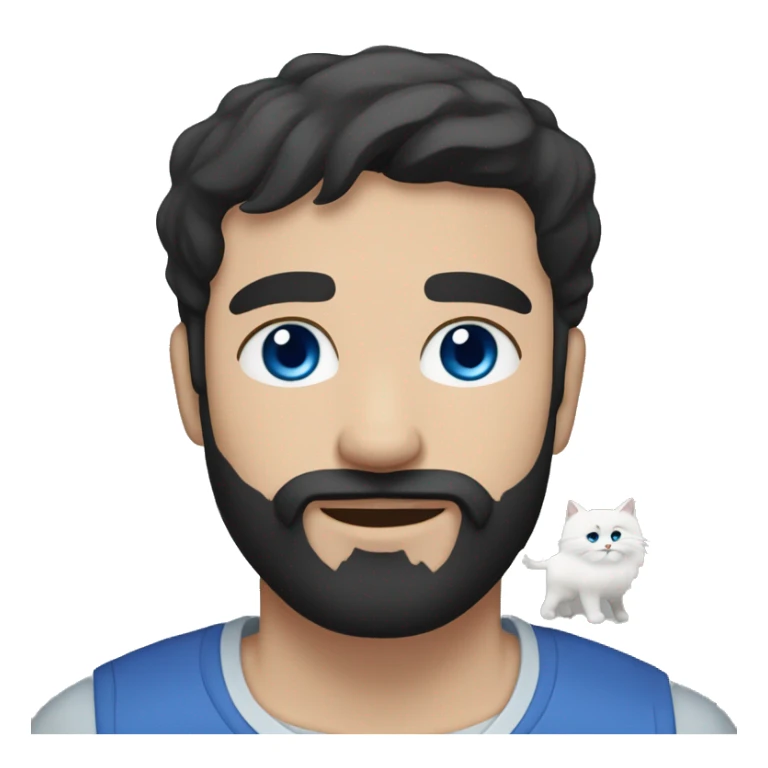 A guy with a black earing and black short hair and black beard and holding a all white Siberian cat with blue eyes  sticker