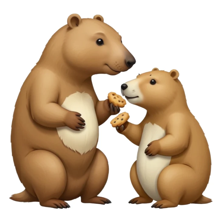 capybara and an snow bear eating biscuits with each other sticker