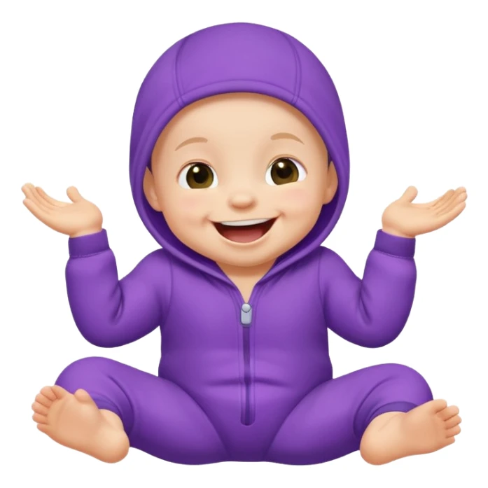 A baby wearing a purple onesie, laughing joyfully. sticker