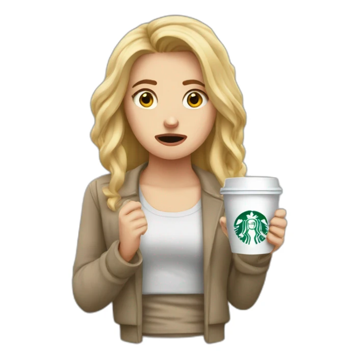 upset stressed anxious white girl holding starbucks sticker