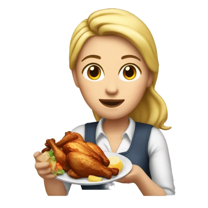 White woman eating grilled chicken  sticker