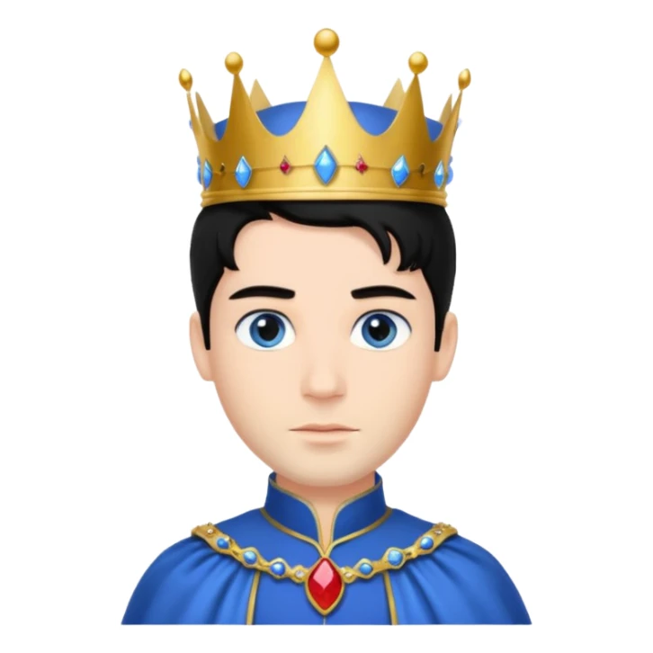 Prince with crown, standing, black hair, blue eyes,  sticker
