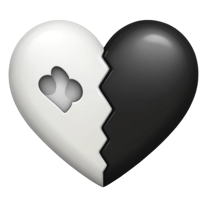 A half black heart and half white heart emoji sticker