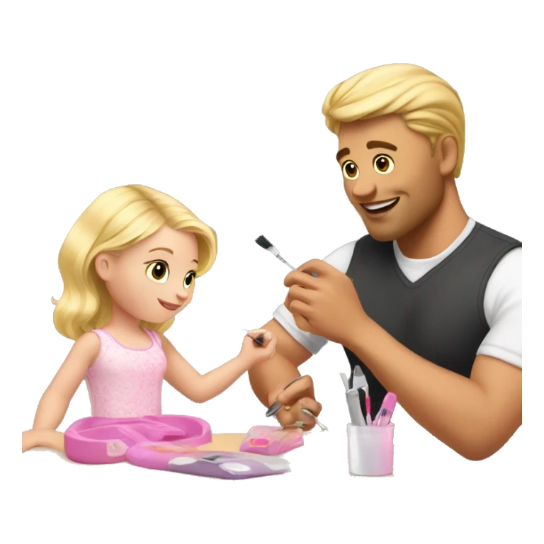 blonde babydaughter gives blonde dad a manicure sticker