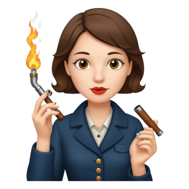 Woman smoking a pipe with a lighter  sticker