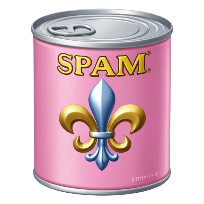 Jeff Koons style pink can of SPAM with Fleur de lis sticker