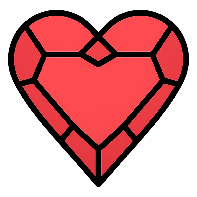 red diamond heart icon with color outline sticker