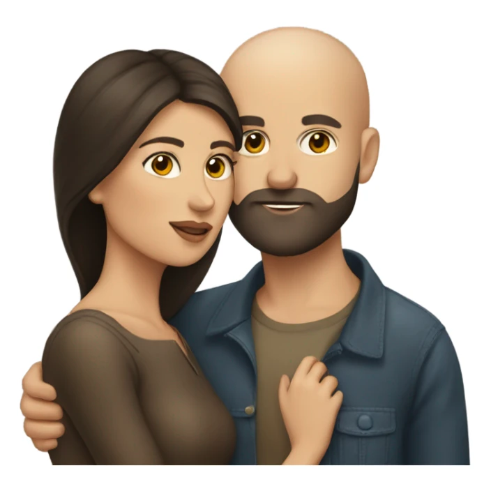 dark brown haired woman kissing bald man with beard sticker
