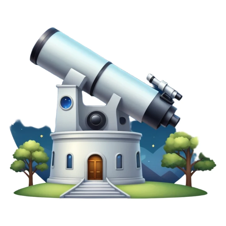 An icon featuring an observatory with a giant telescope, set against a starry sky. The design includes visible planets, distant stars, and galaxies, symbolizing the study of astronomy and celestial exploration. Transparent background highlights the wonder of the universe. sticker