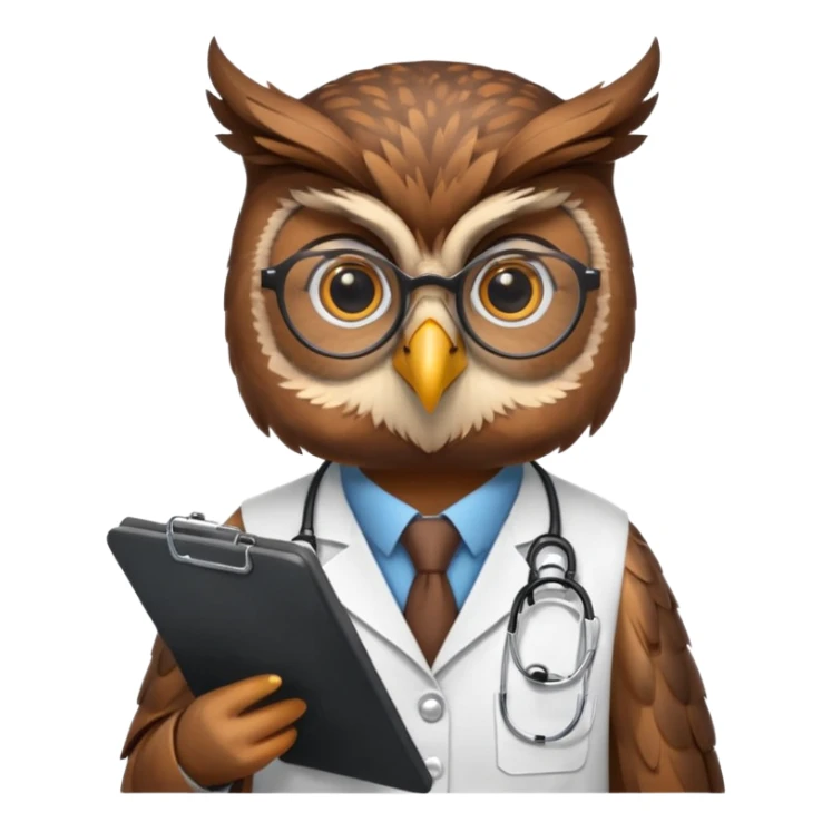 Owl doctor with clipboard, wise look.
 sticker