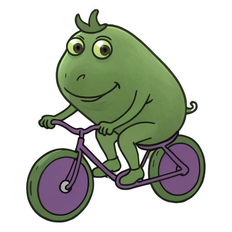 Person riding a eggplant bike sticker