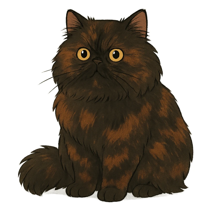 Persian cat with chocolate tortoiseshell fur in ghibli style sticker