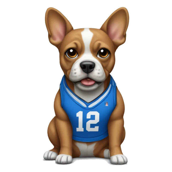 Micro bully dog wearing a blue basketball jersey  sticker