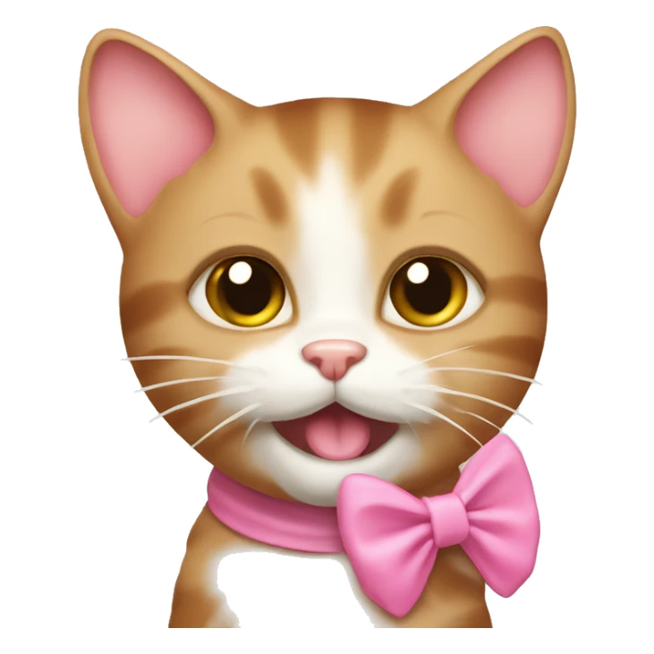 light brown kitty cat with pink bow licking milk off sticker