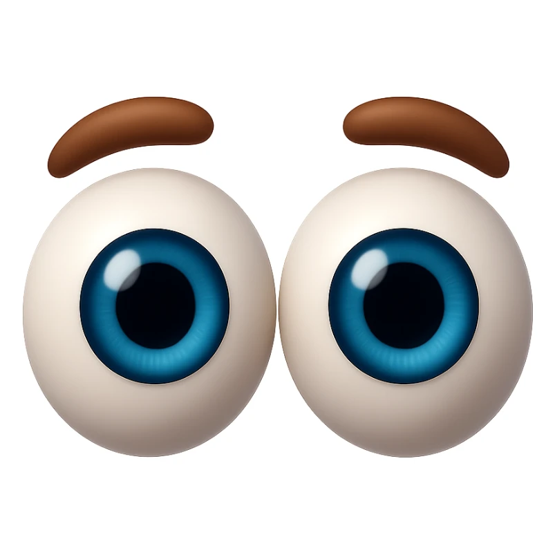 Create an eyes emoji that looks like the eyes in the reference images. Large, expressive, blue irises, 3D emoji style, no face, just the eyes. sticker