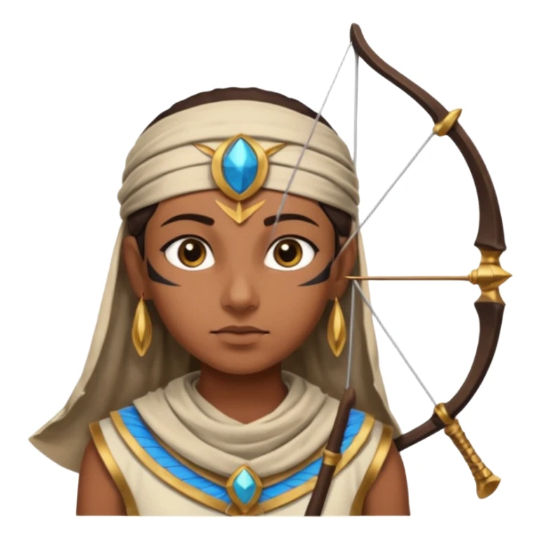Emoji portrait of an Egyptian archer. Headcloth, focused expression. sticker