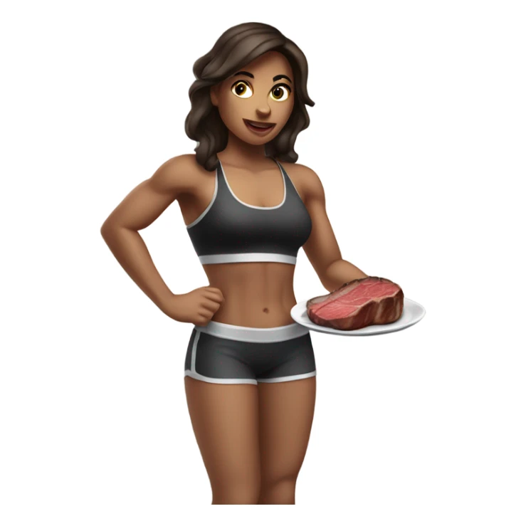 Brunette gym girl eating steak  sticker
