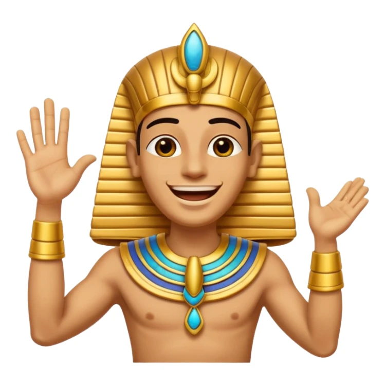 Discord emoji for "RA Silkroad", Ancient Egyptian theme, funny Pharaoh clapping hands laughing, cartoonish, colorful, shiny gold, small and clear.
 sticker