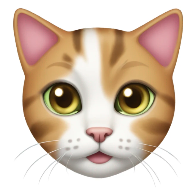 3 color cat(orange.black.white), pink nose, black spot, short hair, light brown spot on beard, light green eyes 듣기 sticker