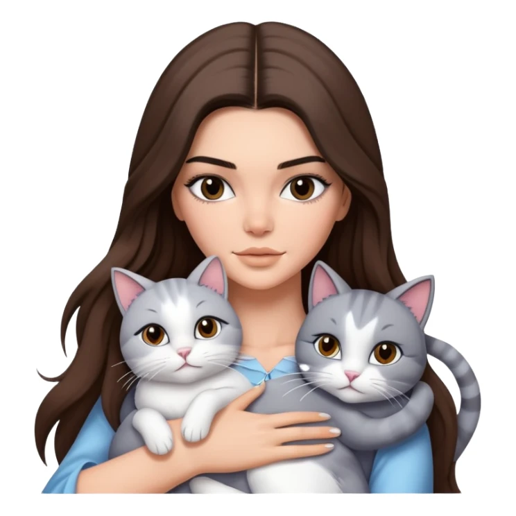 Kendall Jenner long hair with fancy dress hug one grey white cat sticker