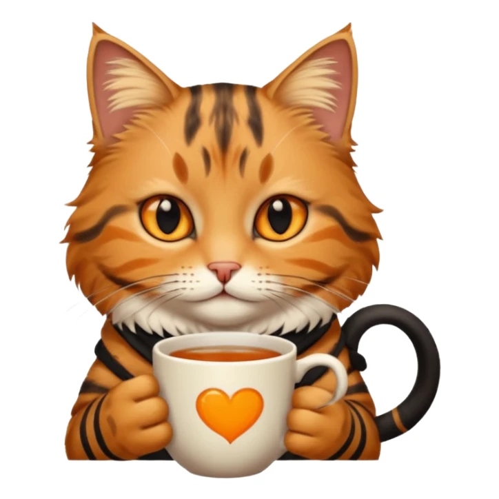 Yanında bir bardak çay olan tekir kedi sticker