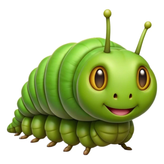 Cinematic Realistic Comical Caterpillar Portrait Emoji, Head tilted dramatically with an exaggeratedly amused expression, featuring a strikingly detailed segmented body in vibrant green with bold natural banding and wide, expressive eyes full of playful disbelief, rendered with lifelike texture and vivid natural colors, high shine, dramatic yet playful, styled with an air of cheeky garden mischief, soft glowing outline, capturing the essence of a spirited and over‐the‐top caterpillar that looks ready to wiggle its way into viral fame! sticker