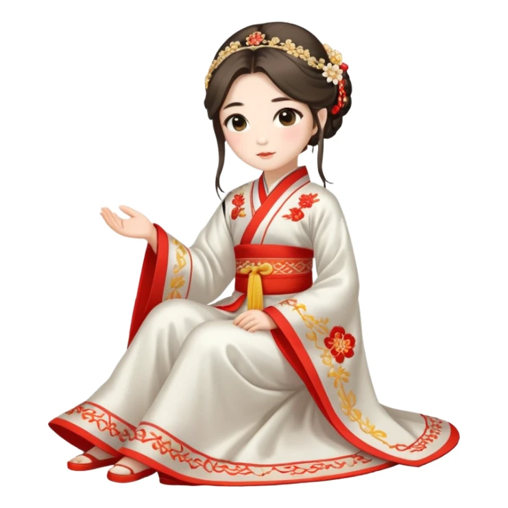 Beautiful girl wearing Hanfu wedding dress sitting sticker