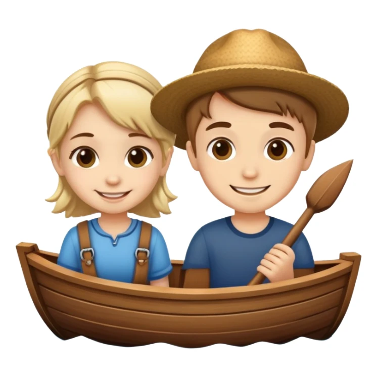 smiling girl boy on boat sticker