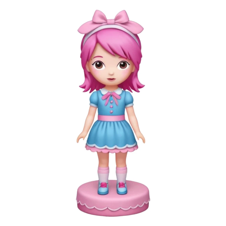 Isolated detaile illustration modern raspberry torte doll figurine full body with pink hair and a pink hairband standing sticker