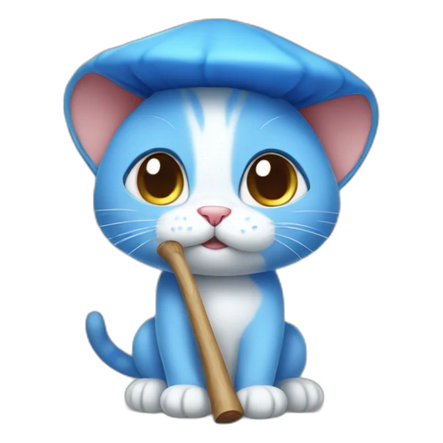  Cute Blue Cat without ears wearing a mushroom cap with a stick sticker
