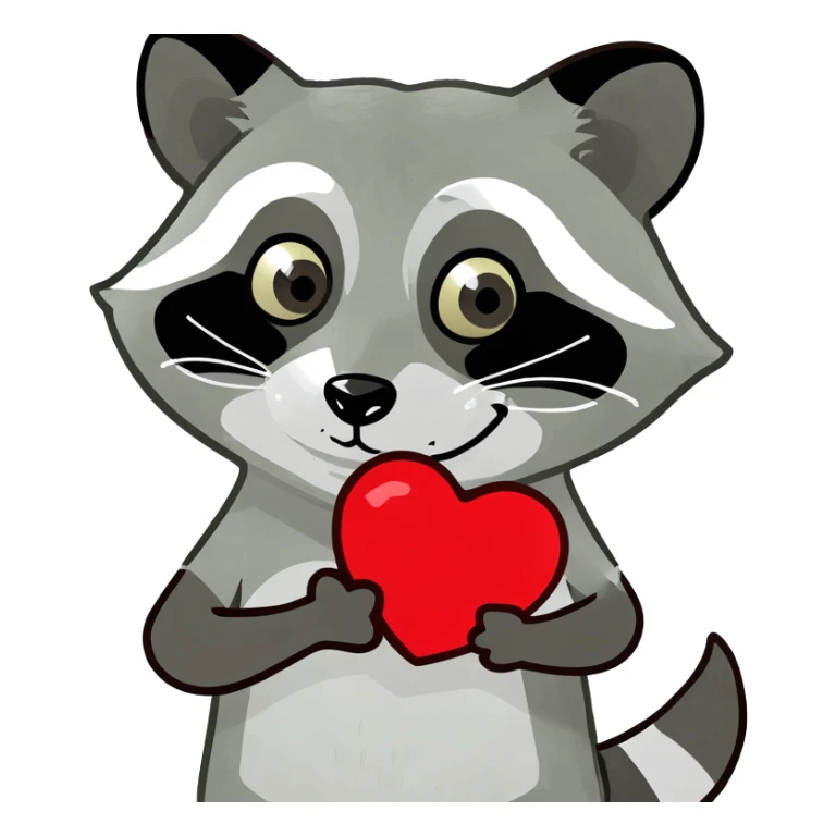 A raccoon holding a heart sticker