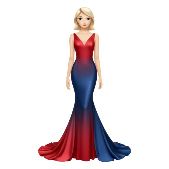 realistic isolated long slim pastel red formal party satin dress with gradient shiny sparkling dark blue sticker