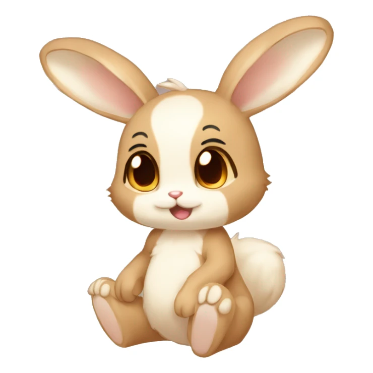 Cute, Shiny, Anthro, Sona, Brown, Normal-type-Ground-type Tan-Rabbit-Fakémon with Dark-Red eyes, beige ears, beige belly, beige paws, beige feet, full body sticker