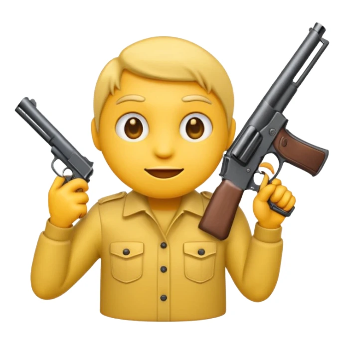 yellow emoji with a mischievous expression holding a gun sticker