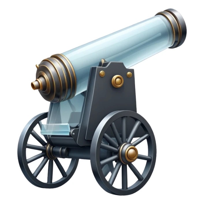 a cannon made of glass, transparent, fragile sticker