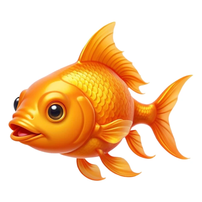 Cinematic Comical Orange Goldfish Portrait Emoji, Head tilted dramatically with an exaggeratedly amused expression, featuring a striking, glossy orange body with lively, fluttering fins, wide, expressive golden eyes filled with playful disbelief, Simplified yet hilariously expressive features, highly detailed, glowing with a slightly sassy glow, high shine, dramatic yet playful, stylized with an air of cheeky mischief, bright and endearing, soft glowing outline, capturing the essence of a spirited and over-the-top goldfish, so meme-worthy it feels like it could side-eye its way into internet fame instantly! sticker