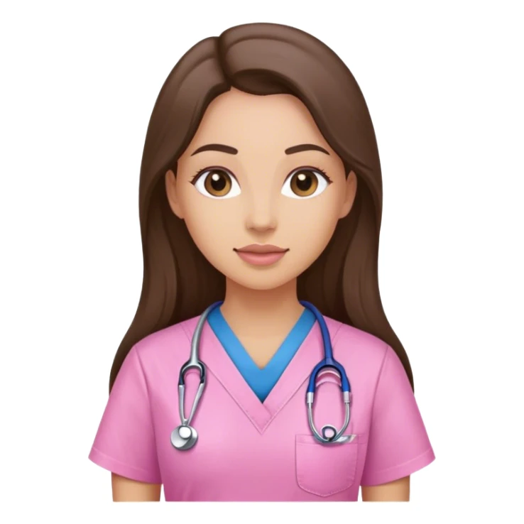 Nurse, woman, long brunette hair, pink scrubs sticker