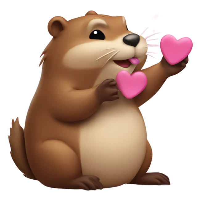 Beaver sending an air kiss with pink hearts sticker