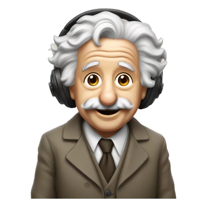 happy albert einstein holding headphones in one hand sticker