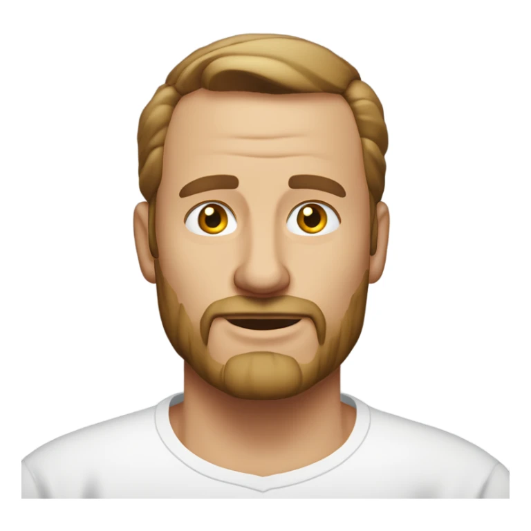 middle aged english man, short slicked back hair dark blonde, dark blonde medium length size full beard, wearing only a plain white smart shirt unbuttoned. sticker