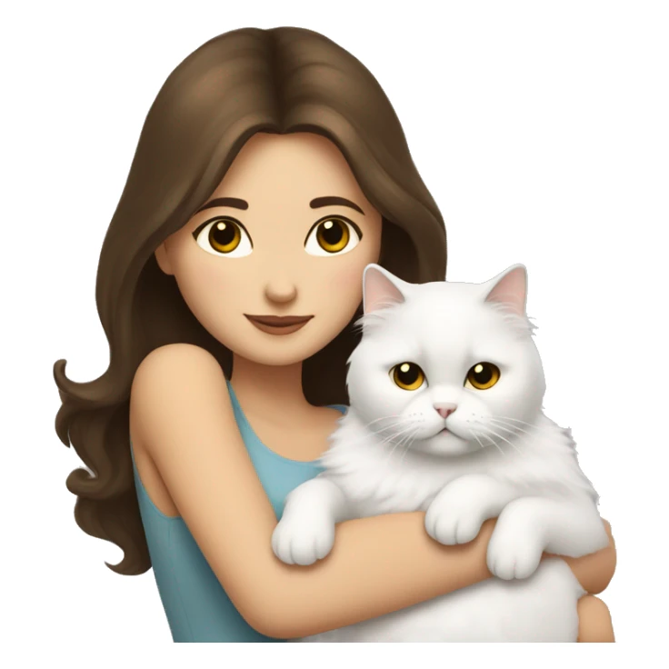 Brunette woman snuggling white Persian cat sticker