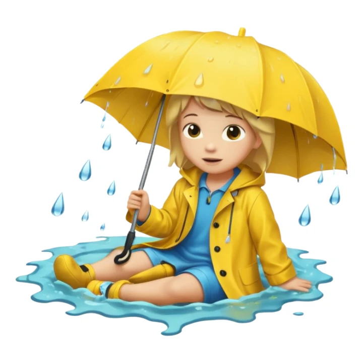 Enfant a caouet jaune coucher devant un égout et il pleut sticker