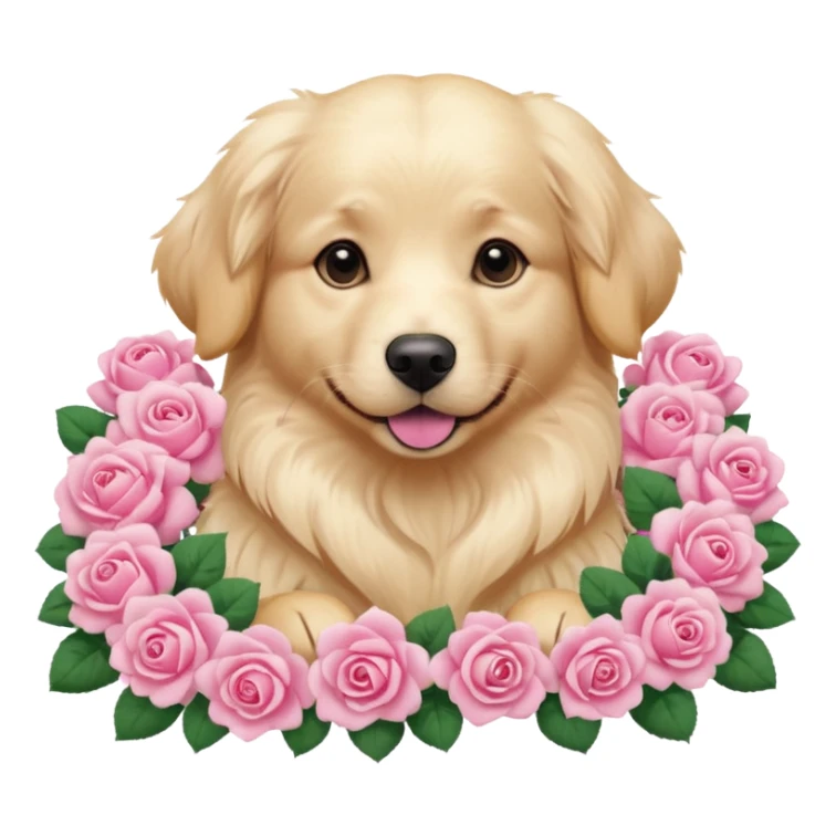 white dog laying on pink roses sticker