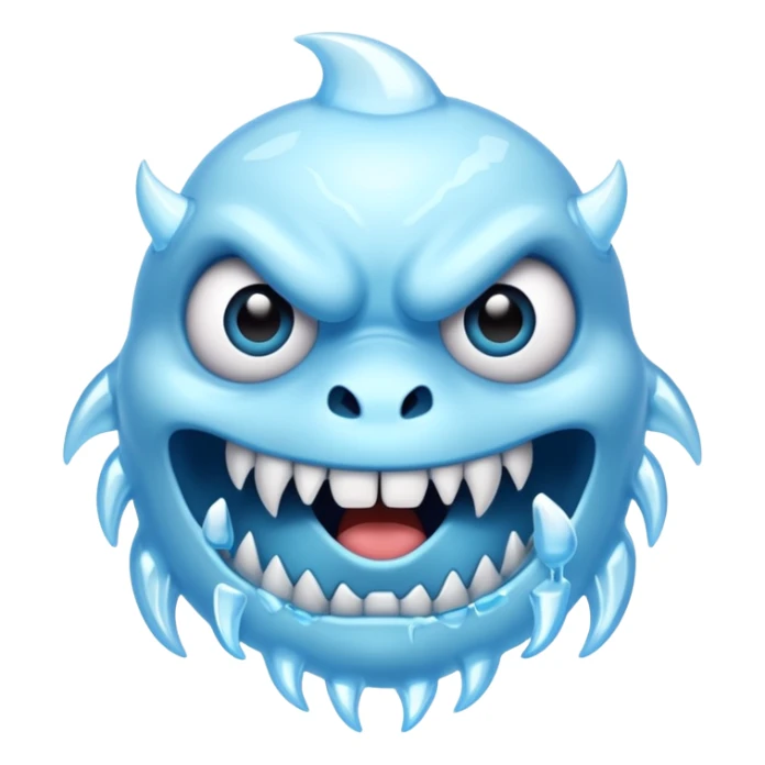 a pale blue monster face with ice details sticker