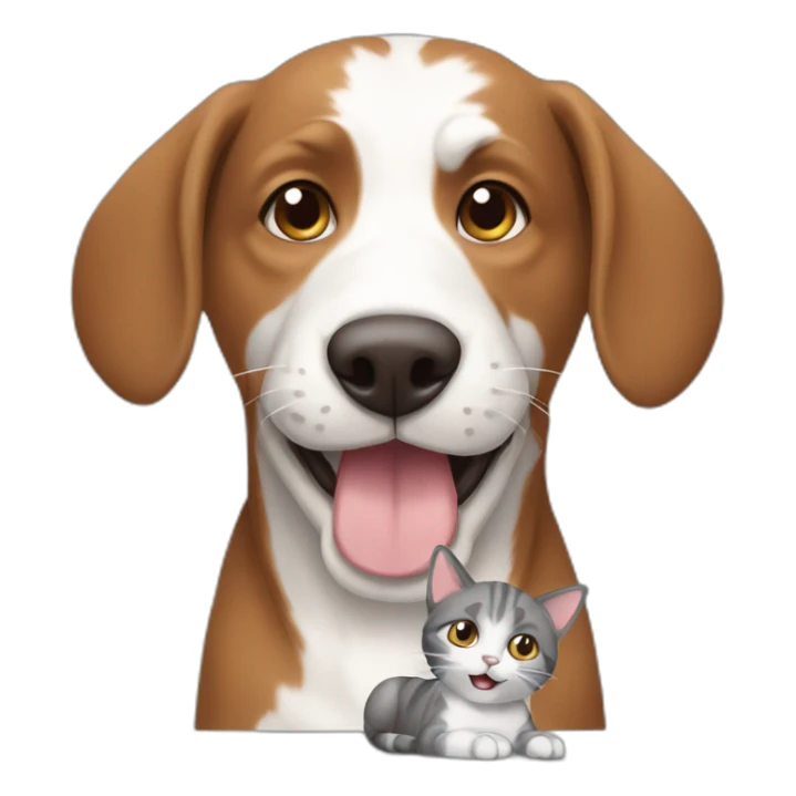 Brown dog playing with white and grey cat sticker