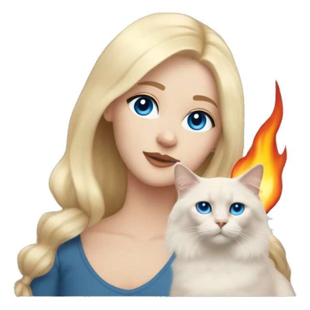 White blonde girl with blue eyes with flame point ragdoll cat  sticker